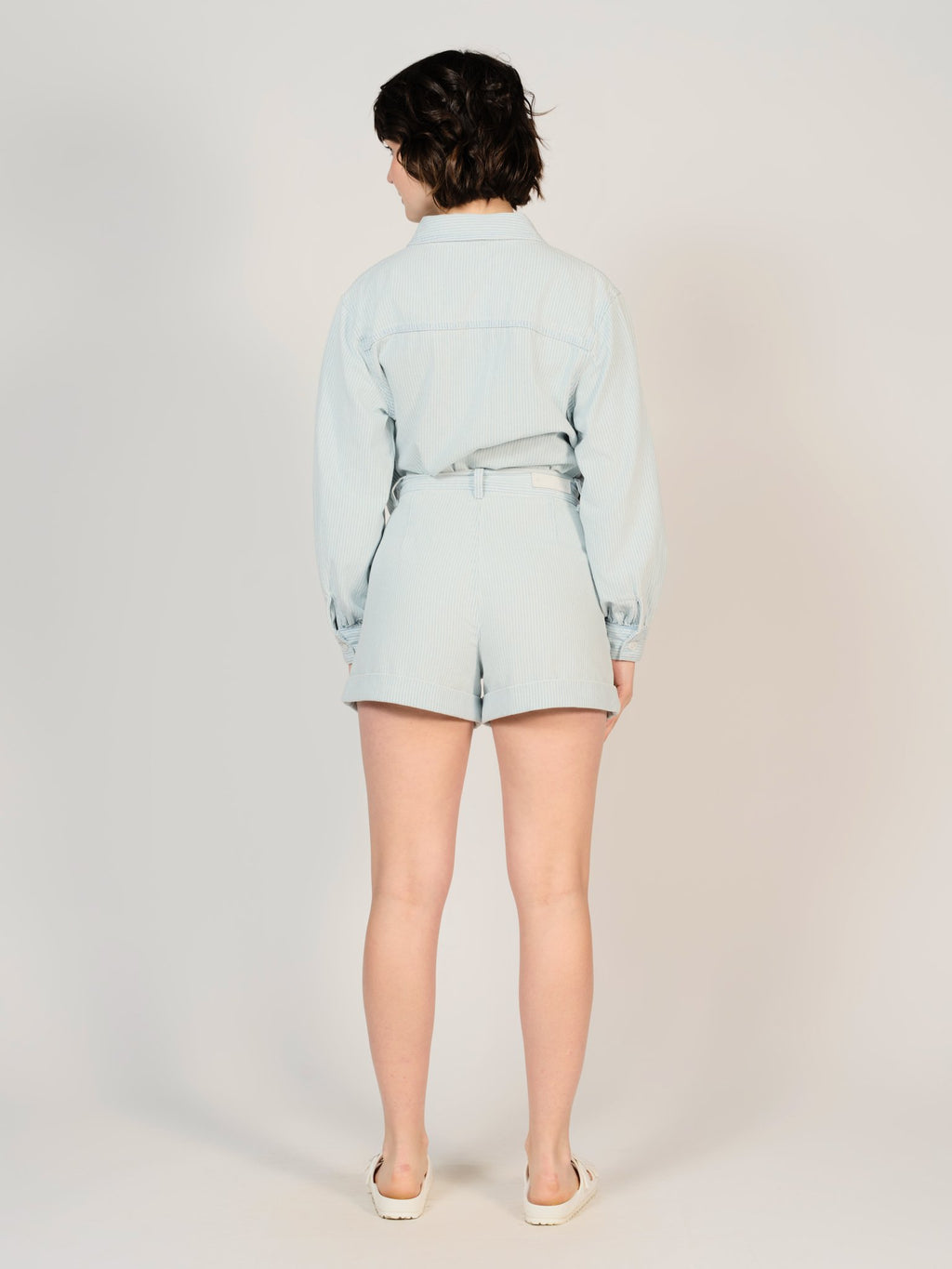 Short à pinces bleu AMELIA STRIPE en 100% Coton