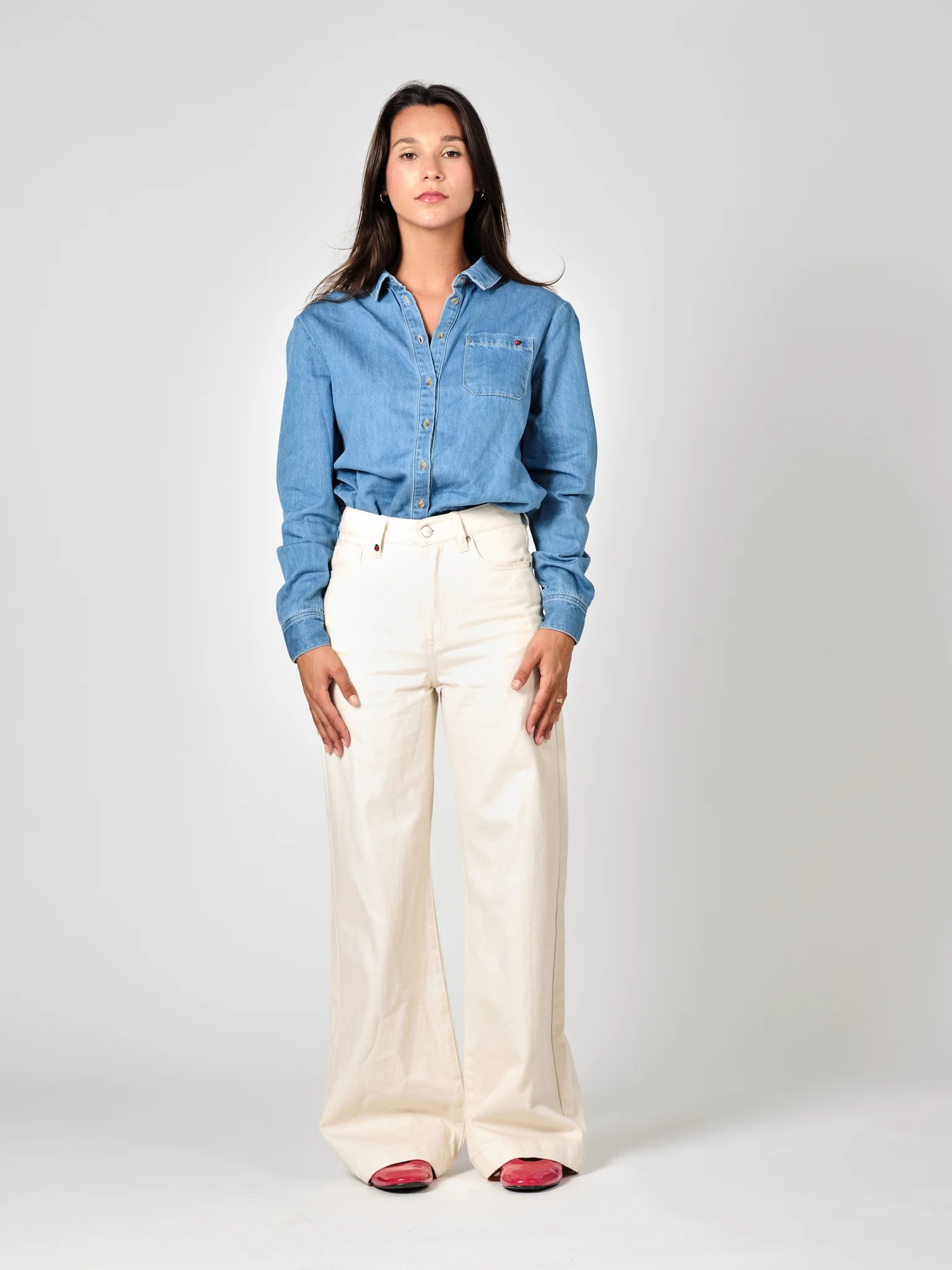 Jean large taille haute beige FLEURE