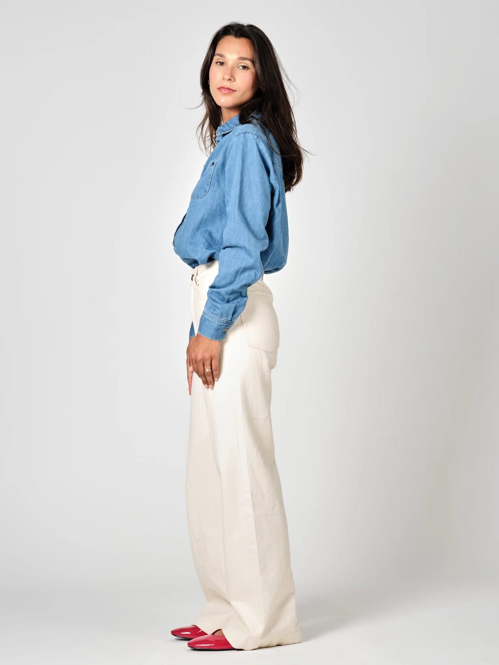 Jean large taille haute beige FLEURE