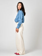 Jean large taille haute beige FLEURE