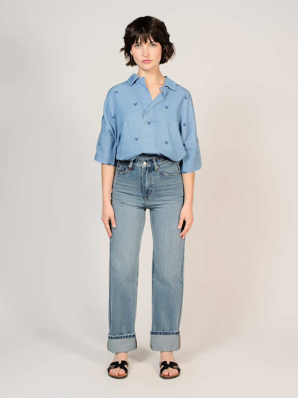 Pola Long blue straight jeans in 100% Cotton