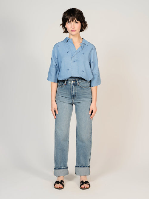 Pola Long blue straight jeans in 100% Cotton