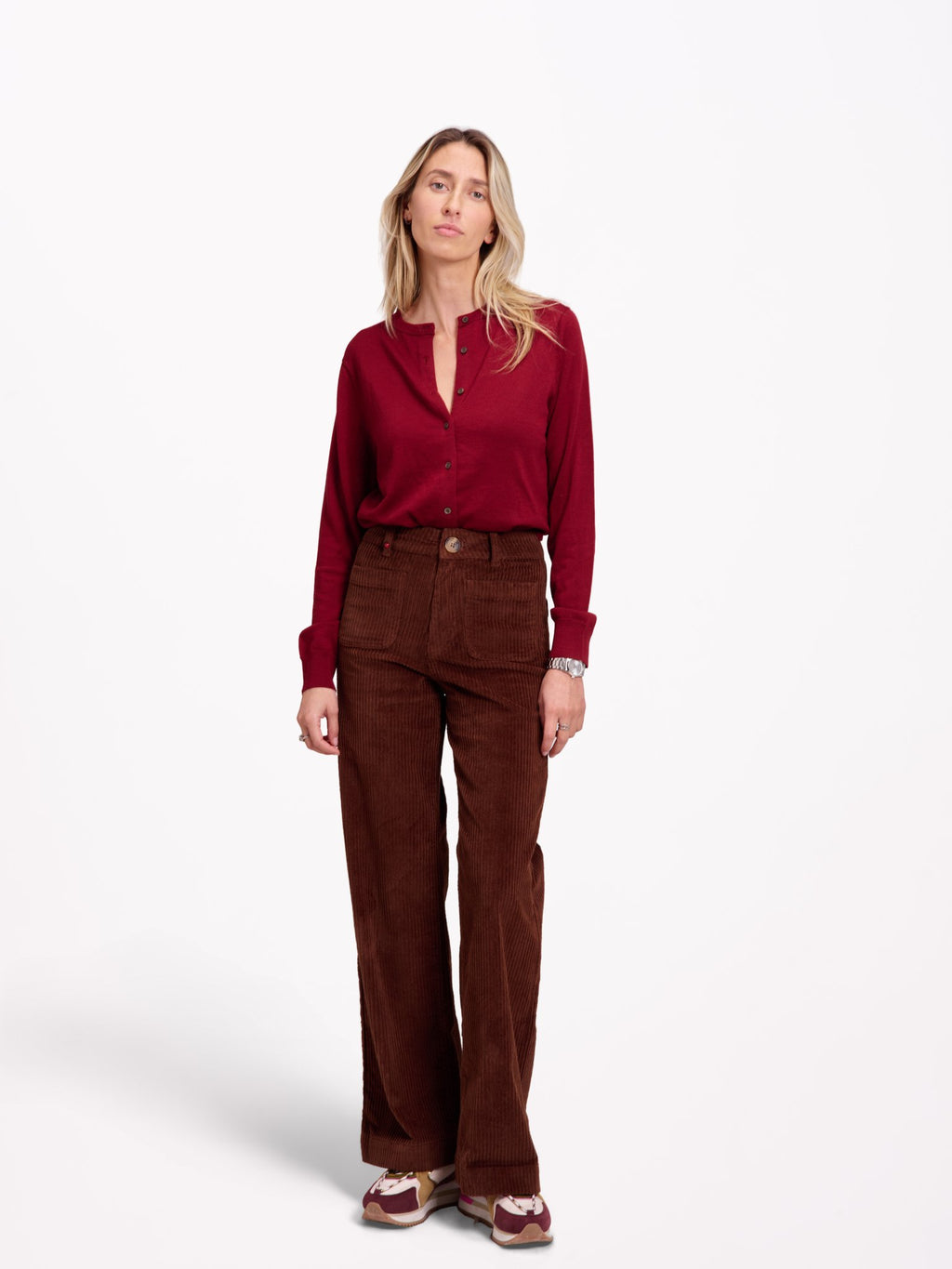 Pantalon évasé taille haute en velours FAUVE M - Seconde vie