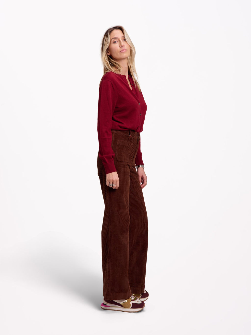 Pantalon évasé taille haute en velours FAUVE M - Seconde vie