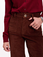 Pantalon évasé taille haute en velours FAUVE M - Seconde vie