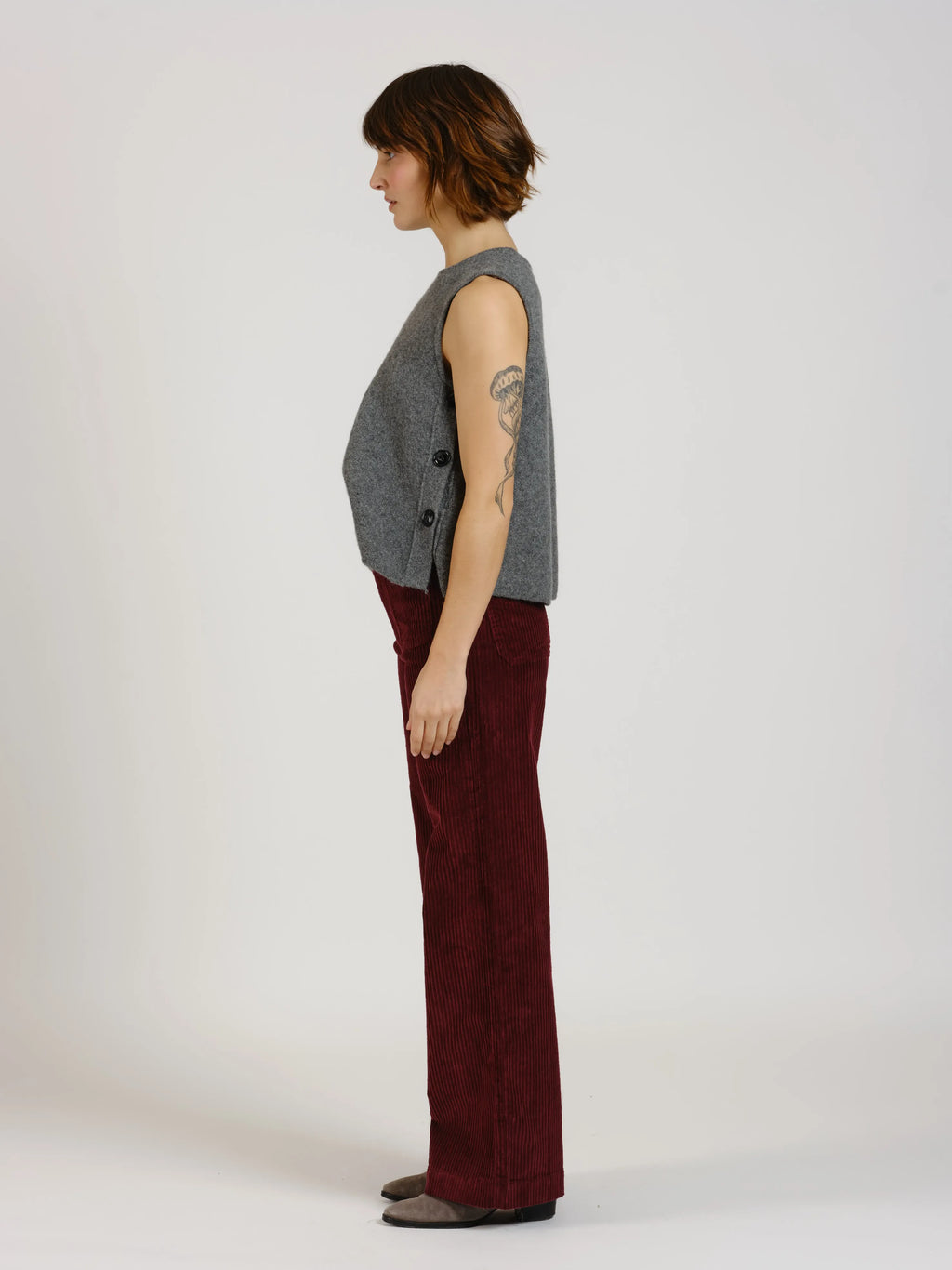 Pantalon évasé taille haute en velours FAUVE