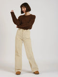 Pantalon évasé taille haute en velours FAUVE