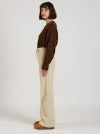 Pantalon évasé taille haute en velours FAUVE