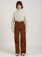 Pantalon évasé taille haute en velours FAUVE
