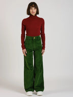Pantalon évasé taille haute en velours FAUVE