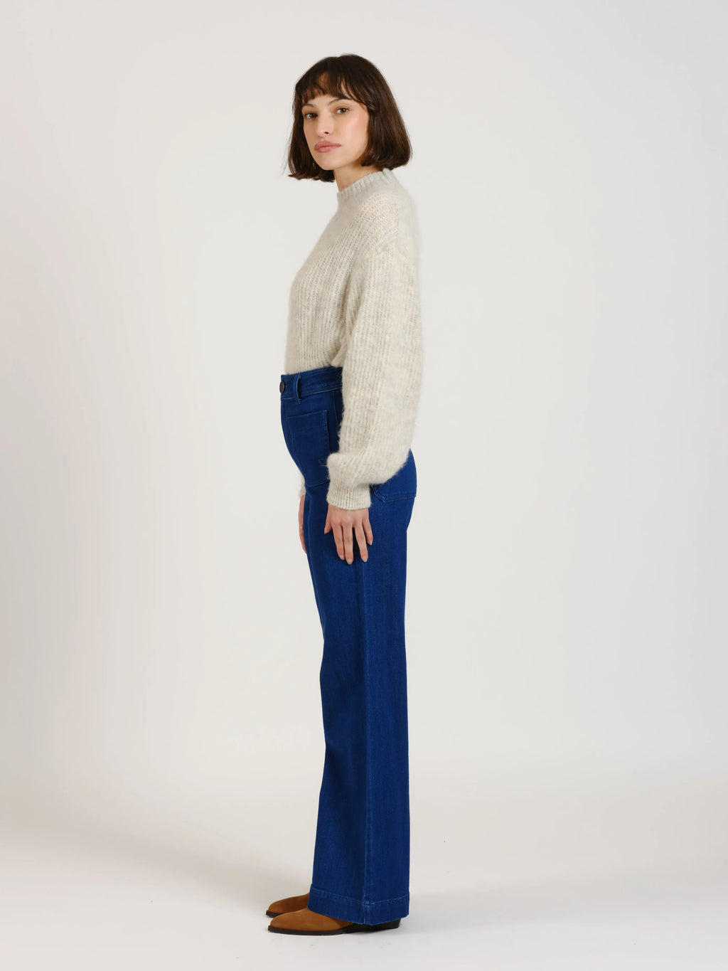 Jean évasé taille haute marine FAUVE