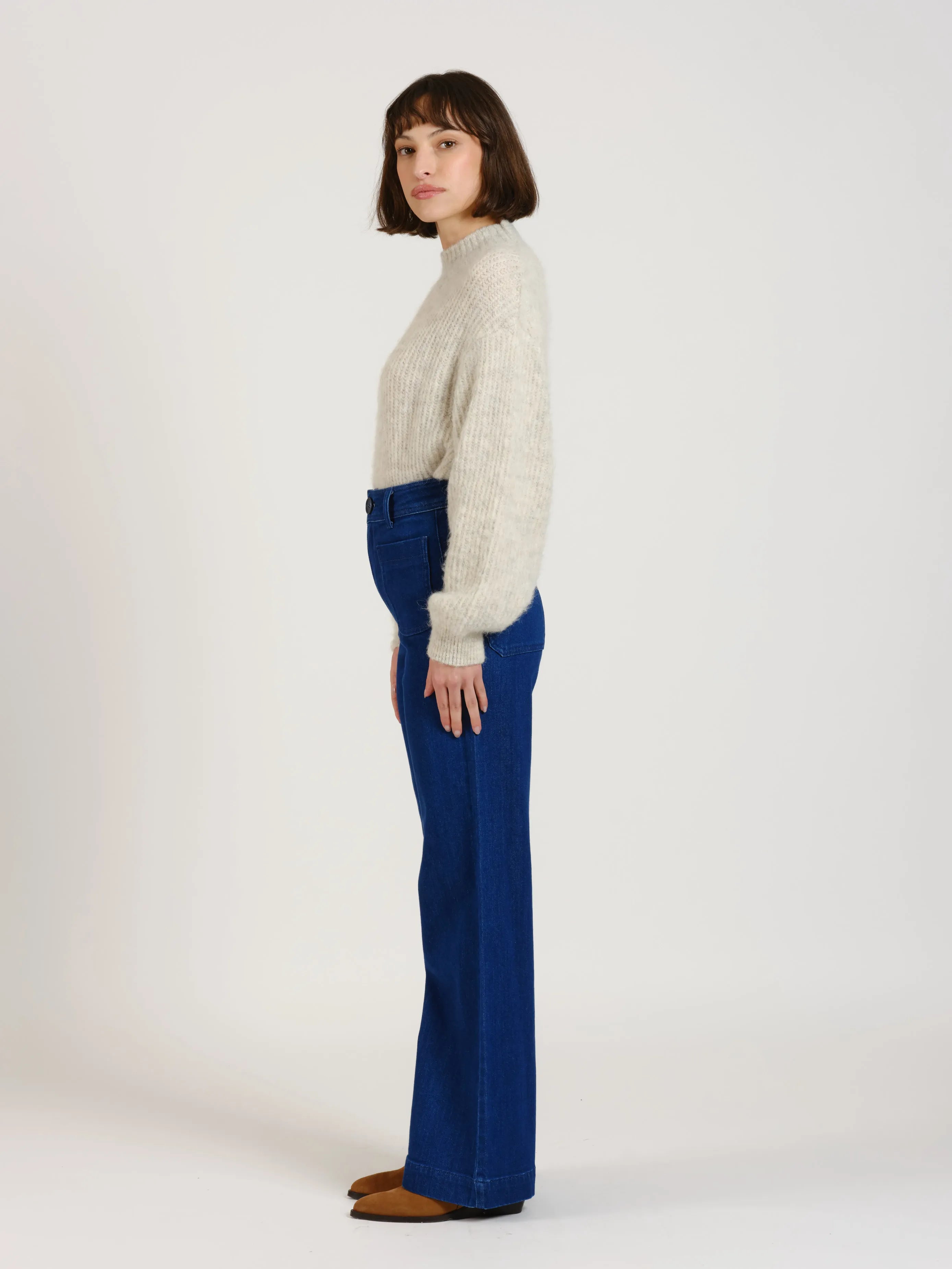 Jean évasé taille haute marine FAUVE