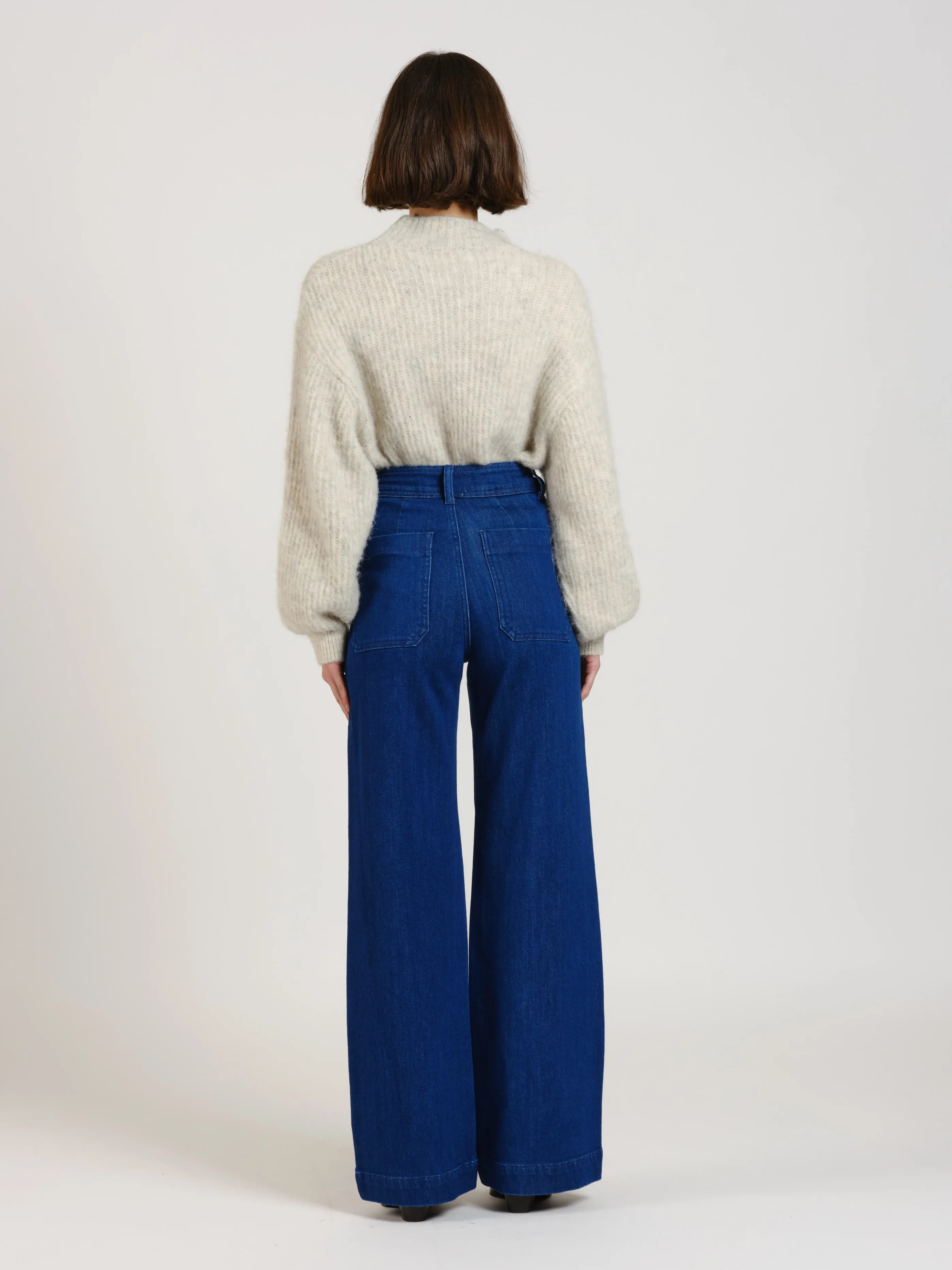 Jean évasé taille haute marine FAUVE