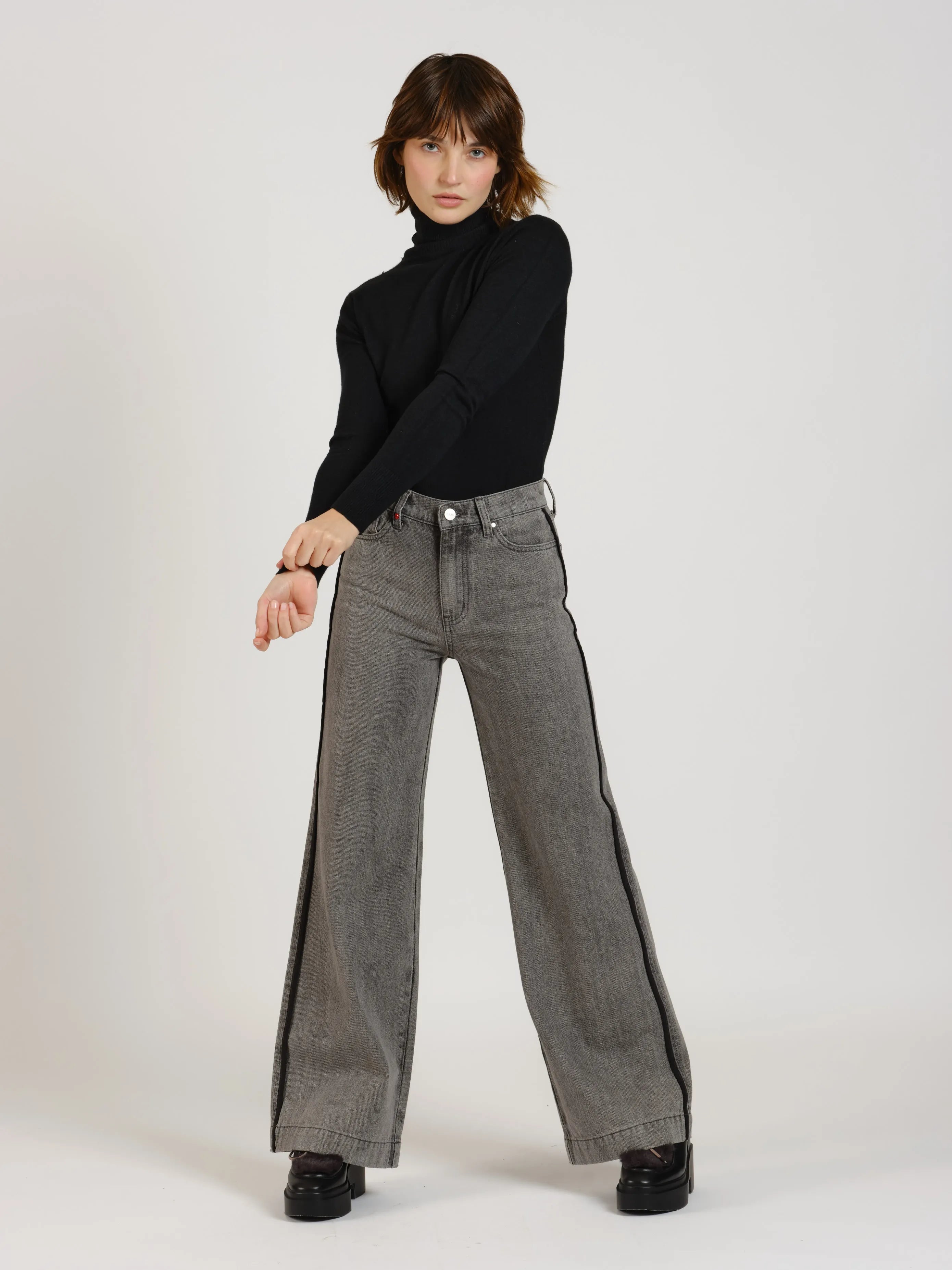 Jean large taille haute FLEURE GREY