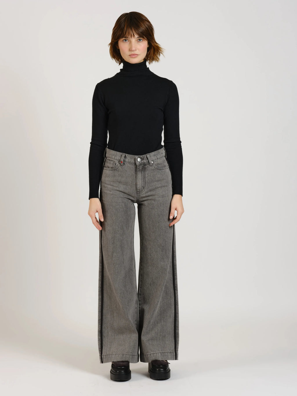 Jean large taille haute FLEURE GREY