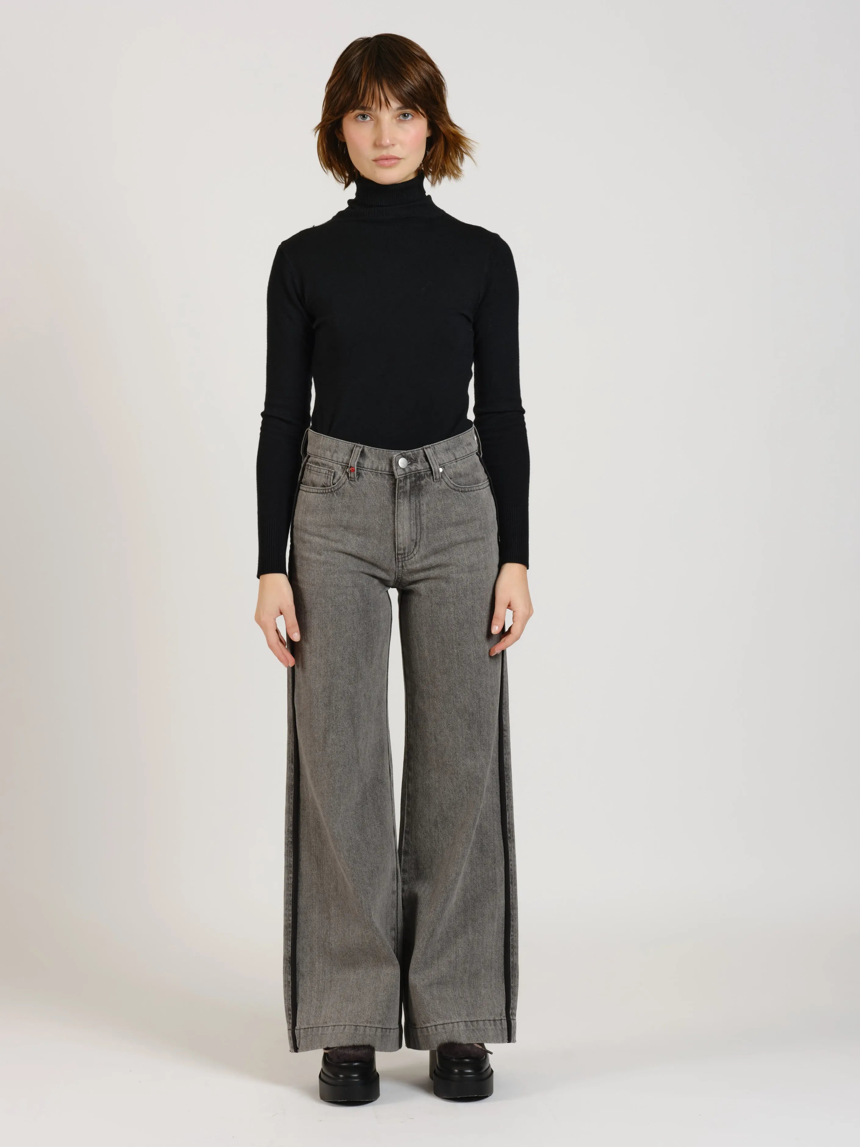 Jean large taille haute FLEURE GREY