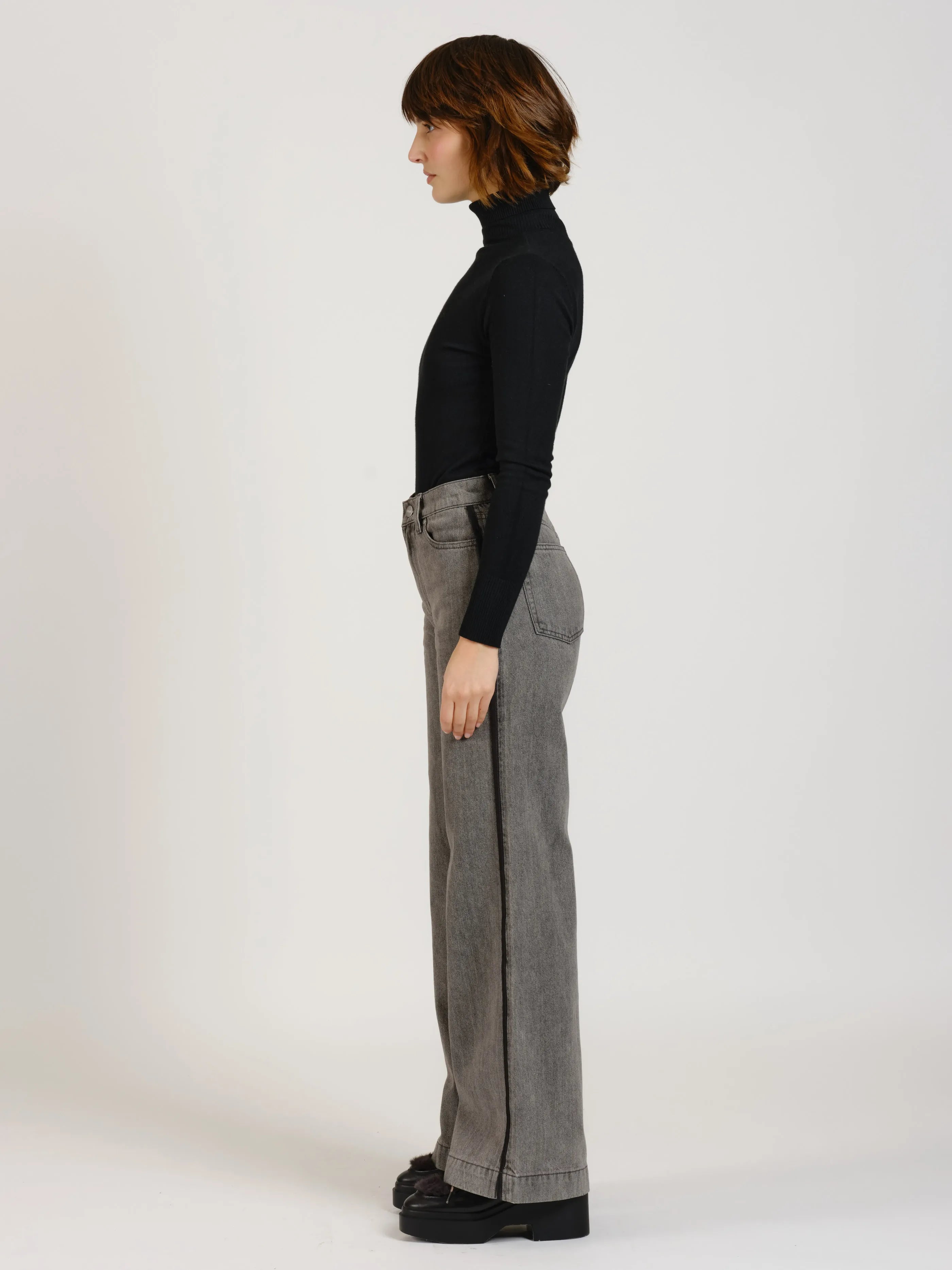 Jean large taille haute FLEURE GREY