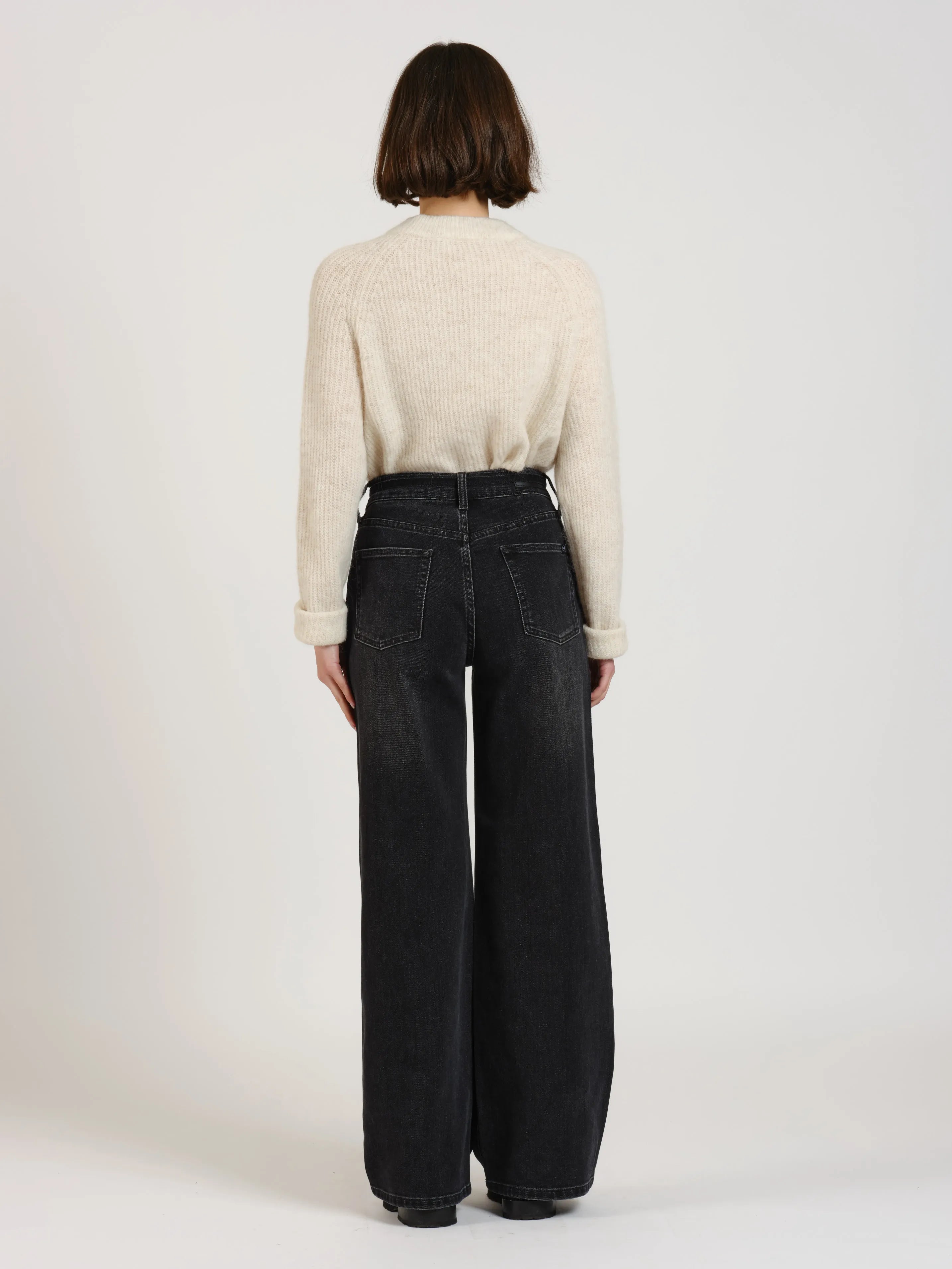Jean large taille haute noir FLORA
