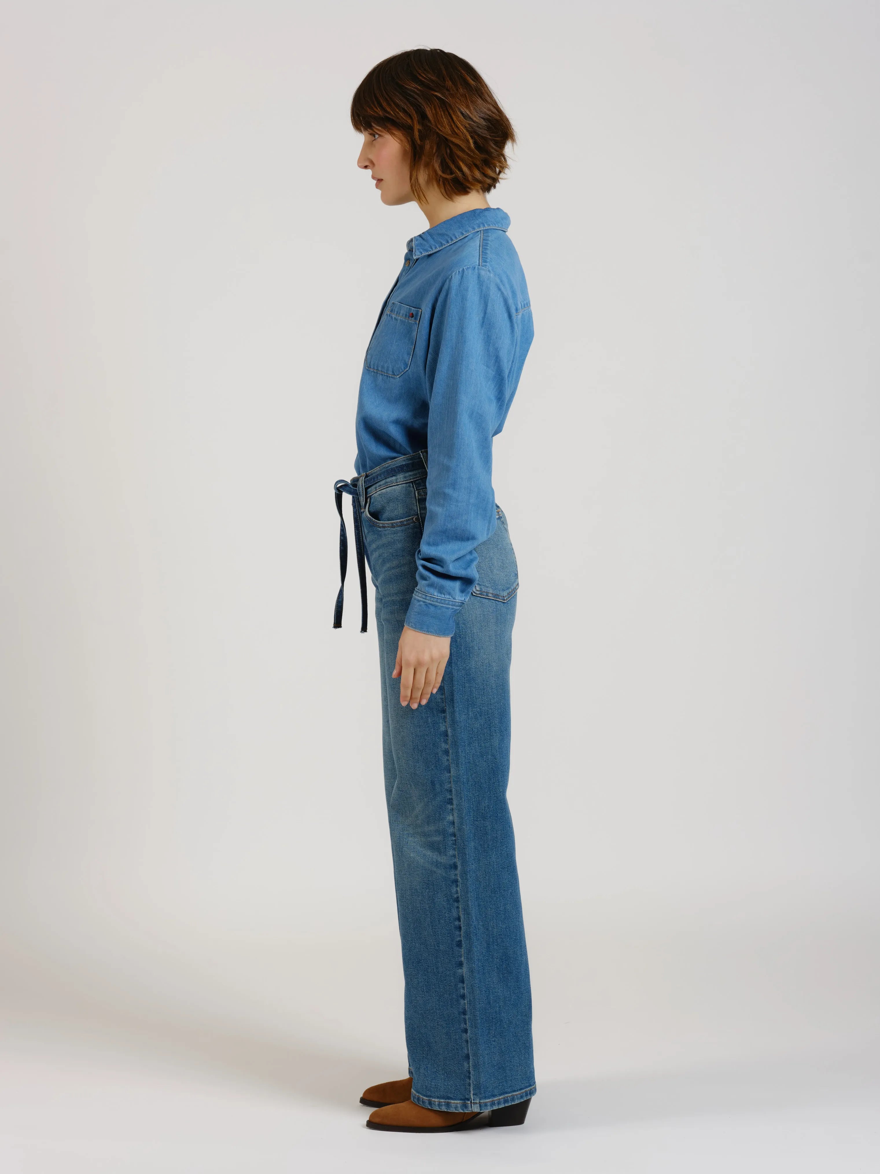 Jean large taille haute stone FLORA
