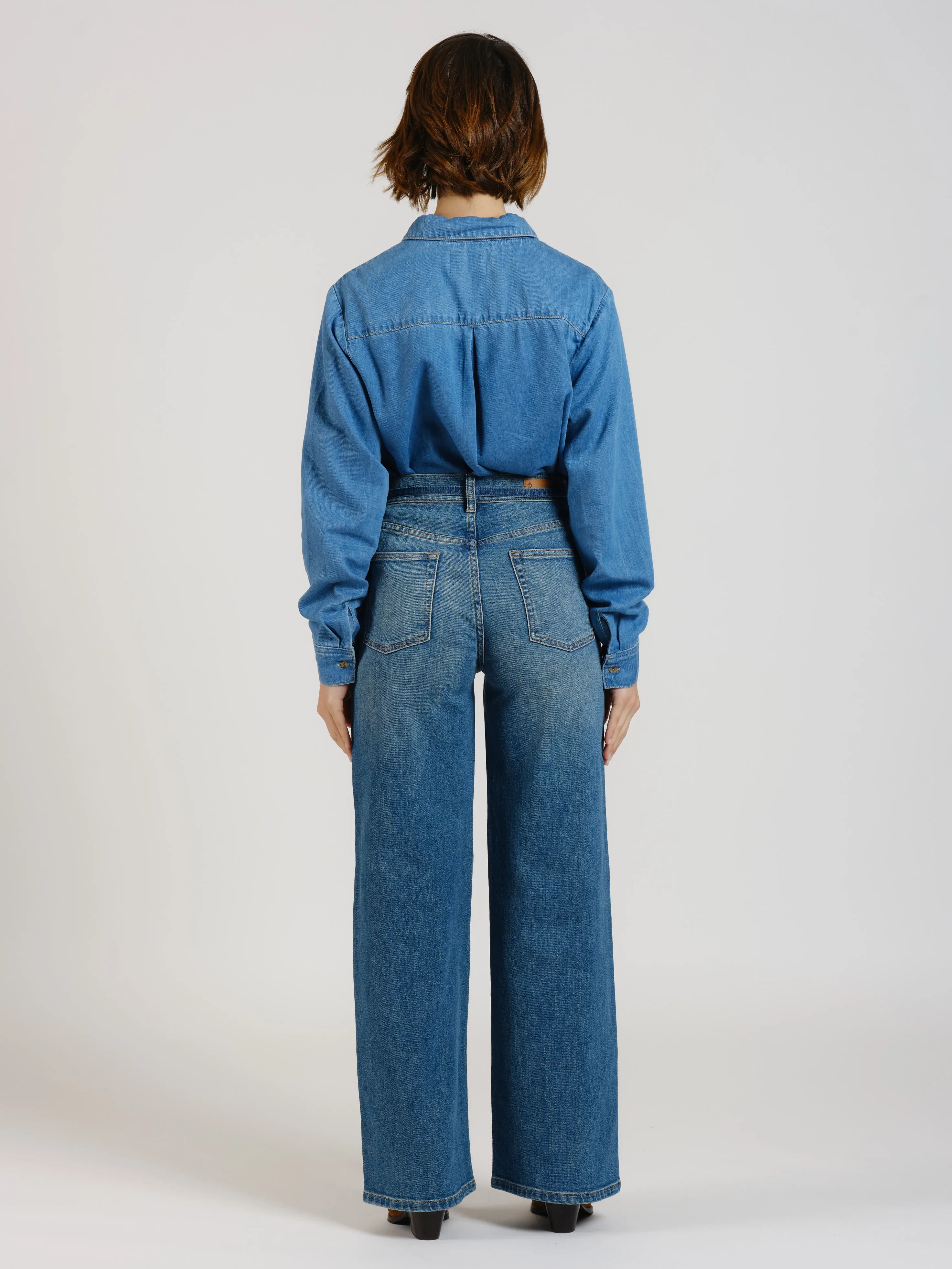 Jean large taille haute stone FLORA