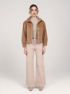 Pantalon évasé en velours beige FAUVE femme, BEIGE, taille XS, porté par Priscilla (1m76) (FAM PARIS) – photo 1