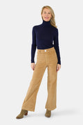 Pantalon évasé en velours camel FAUVE femme, CAMEL, taille XS, porté par Jessica (1m75) (FAM PARIS) – photo 1