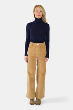 Pantalon évasé en velours camel FAUVE femme, CAMEL, taille XS, porté par Jessica (1m75) – photo 2