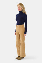 Pantalon évasé en velours camel FAUVE femme, CAMEL, taille XS, porté par Jessica (1m75) – photo 3