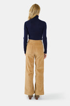 Pantalon évasé en velours camel FAUVE femme, CAMEL, taille XS, porté par Jessica (1m75) – photo 4