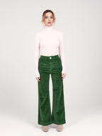 Pantalon évasé en velours vert FAUVE femme, GREEN, taille XS, porté par Priscilla (1m76) (FAM PARIS) – photo 1