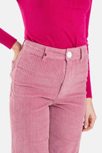 Pantalon évasé en velours vieux rose FAUVE femme, OLD PINK, taille XS, porté par Lilou (1m75) (FAM PARIS) – photo 1