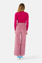Pantalon évasé en velours vieux rose FAUVE femme, OLD PINK, taille XS, porté par Lilou (1m75) – photo 5