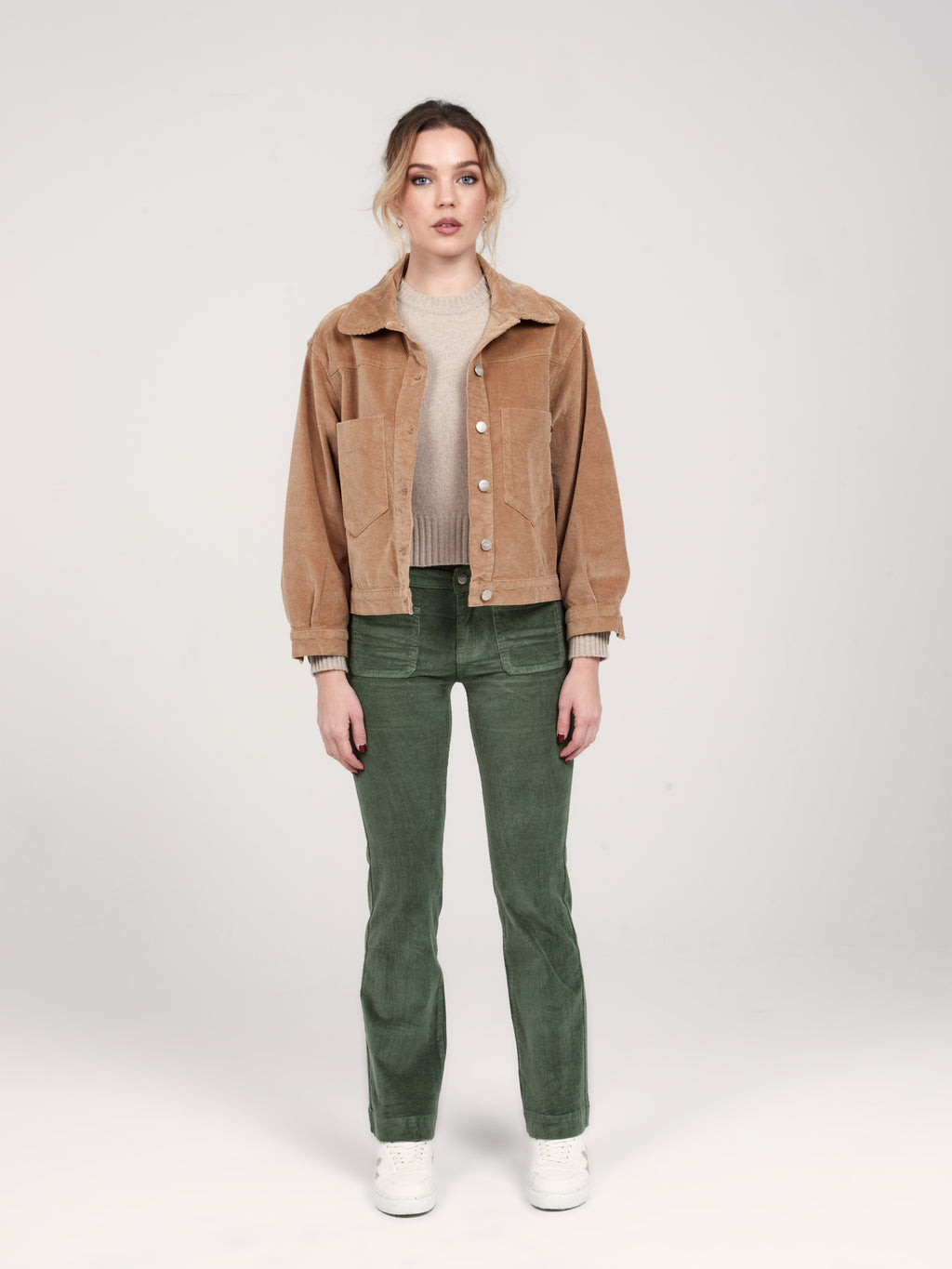 Veste oversize en velours camel VICKY femme, CAMEL, taille XS, porté par Pauline (1m76) (FAM PARIS) – photo 1