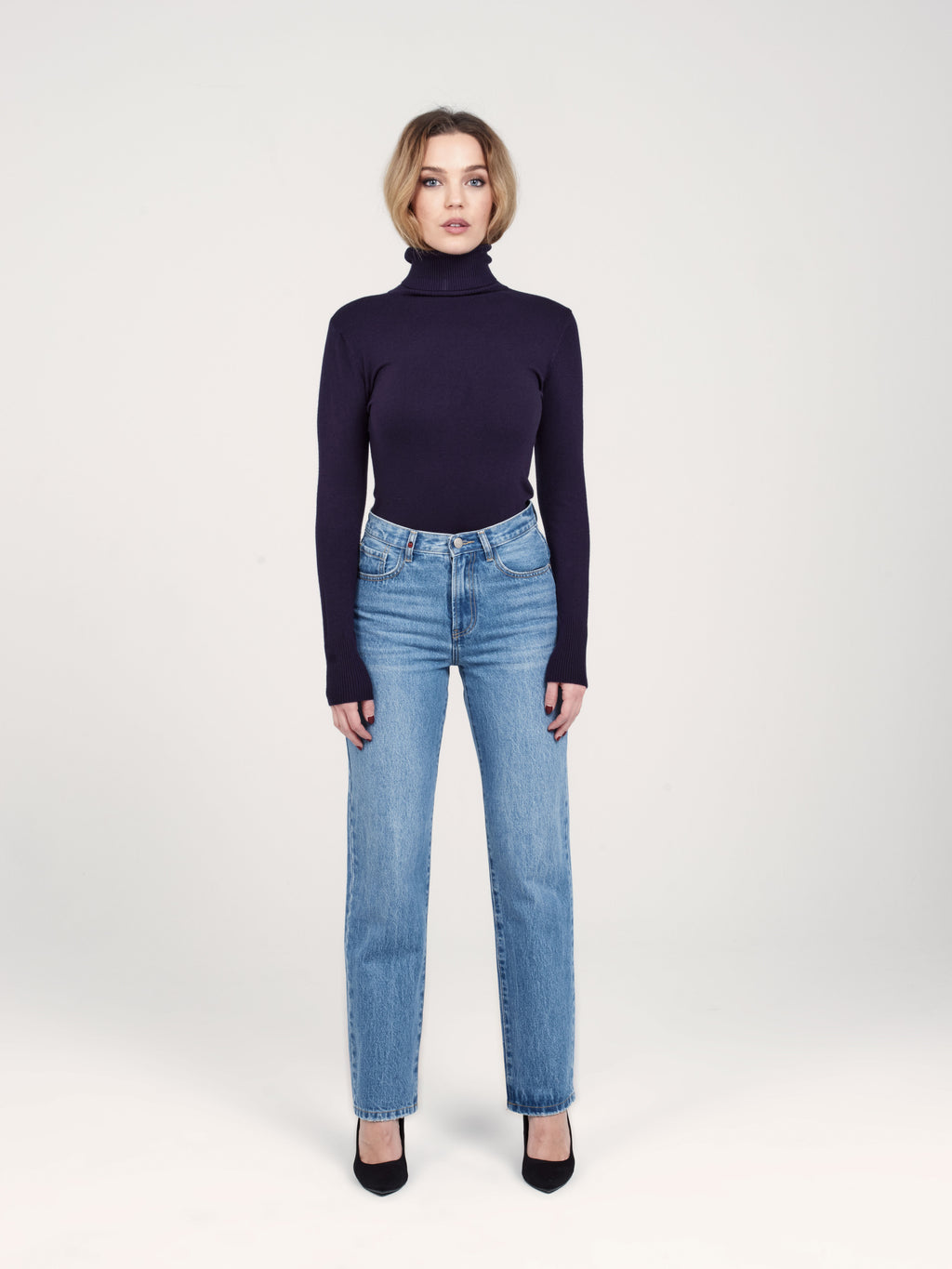 Jean boyfriend bleu MANON femme, BLUE, taille XS, porté par Priscilla (1m76) – photo 2