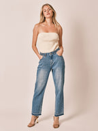 Jean boyfriend bleu MADISON femme, BLUE, taille XS, porté par Zoé (1m76) (FAM PARIS) – photo 1