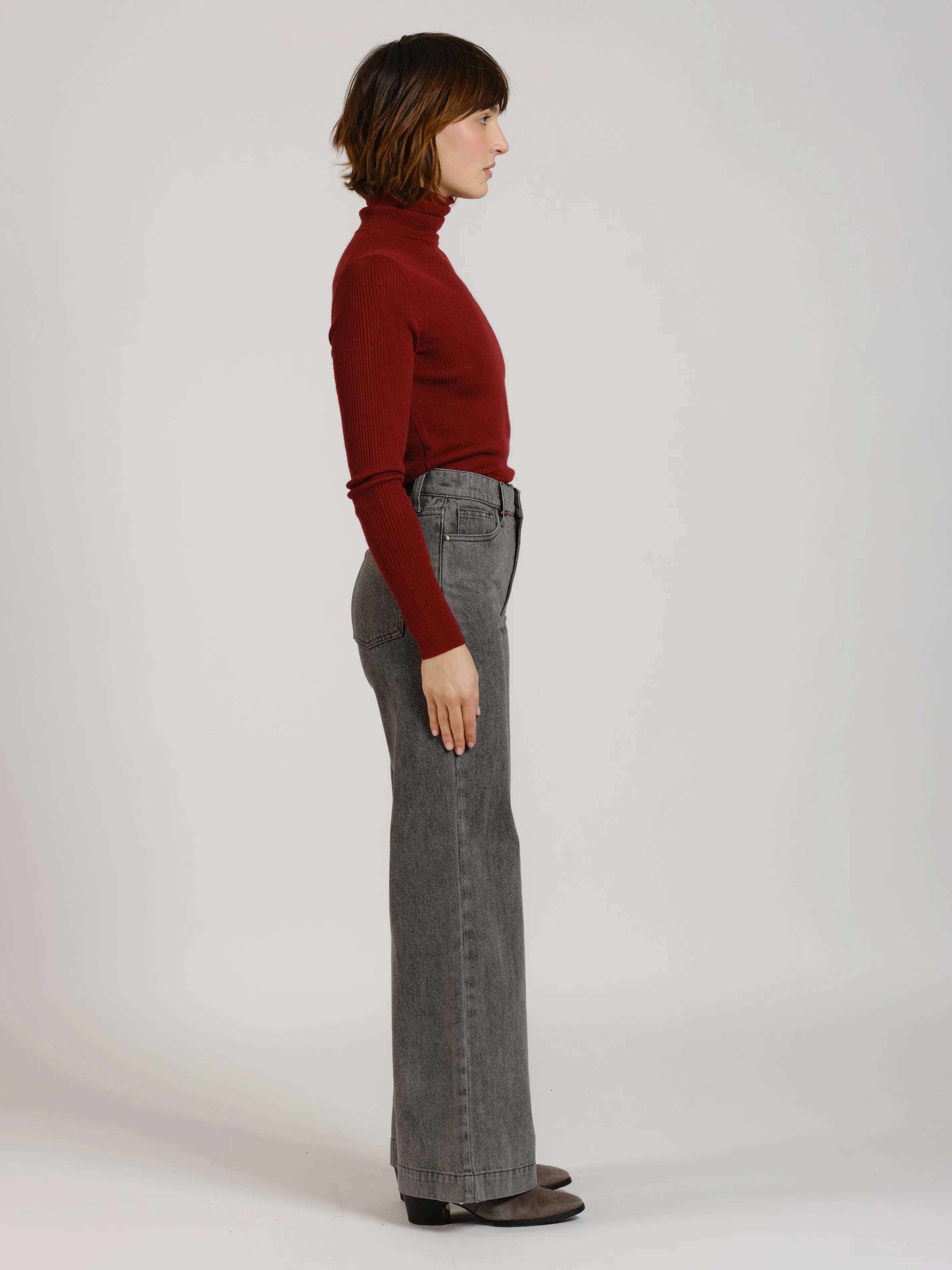 Jean large taille haute FLEURE femme, GREY, taille XS, porté par Sarah (1m72) – photo 3