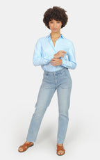 Jean mom confort bleu MARIE femme, LIGHT BLUE, taille XS, porté par Marie (1m71) (FAM PARIS) – photo 1