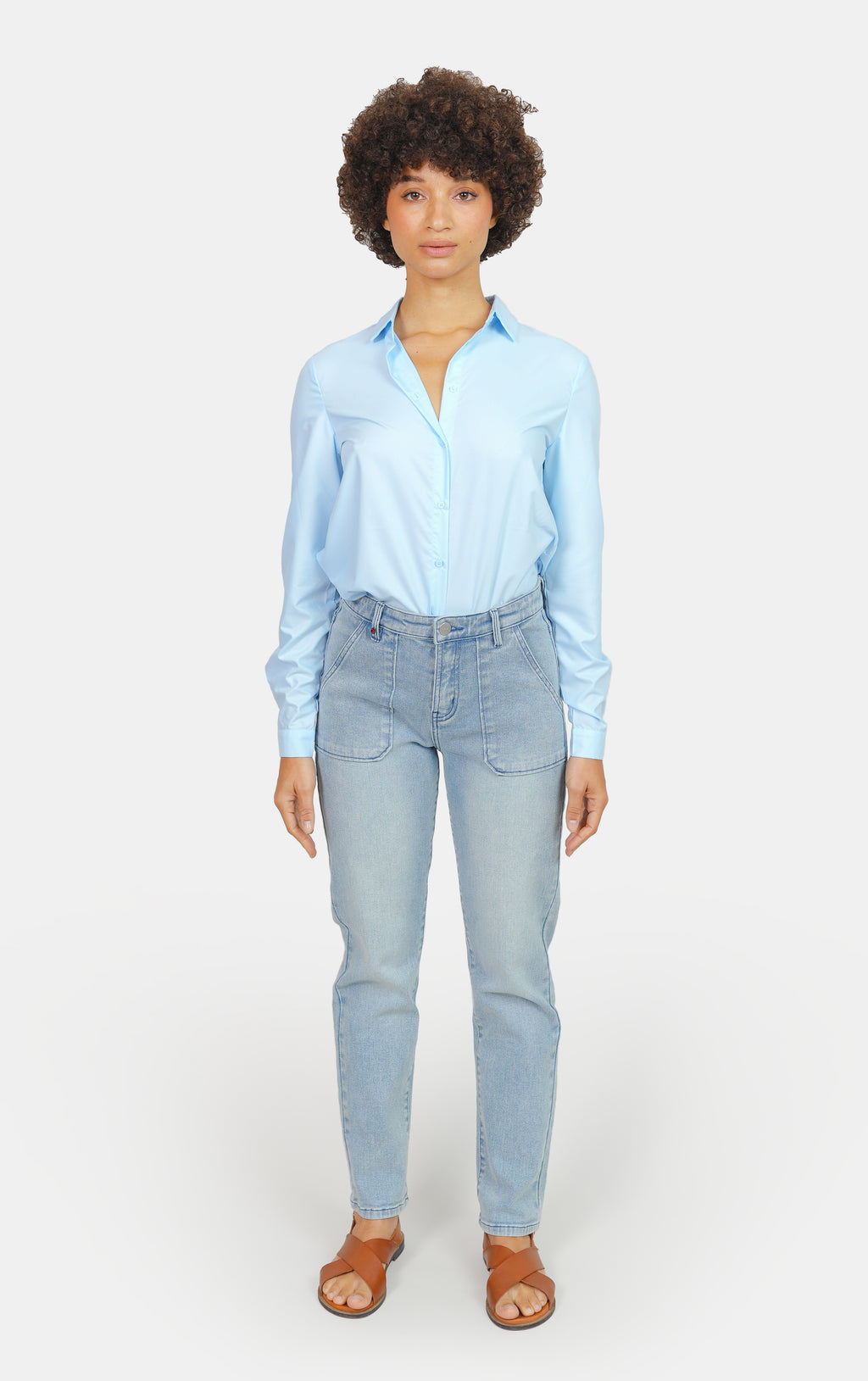 Jean mom confort bleu MARIE femme, LIGHT BLUE, taille XS, porté par Marie (1m71) – photo 2