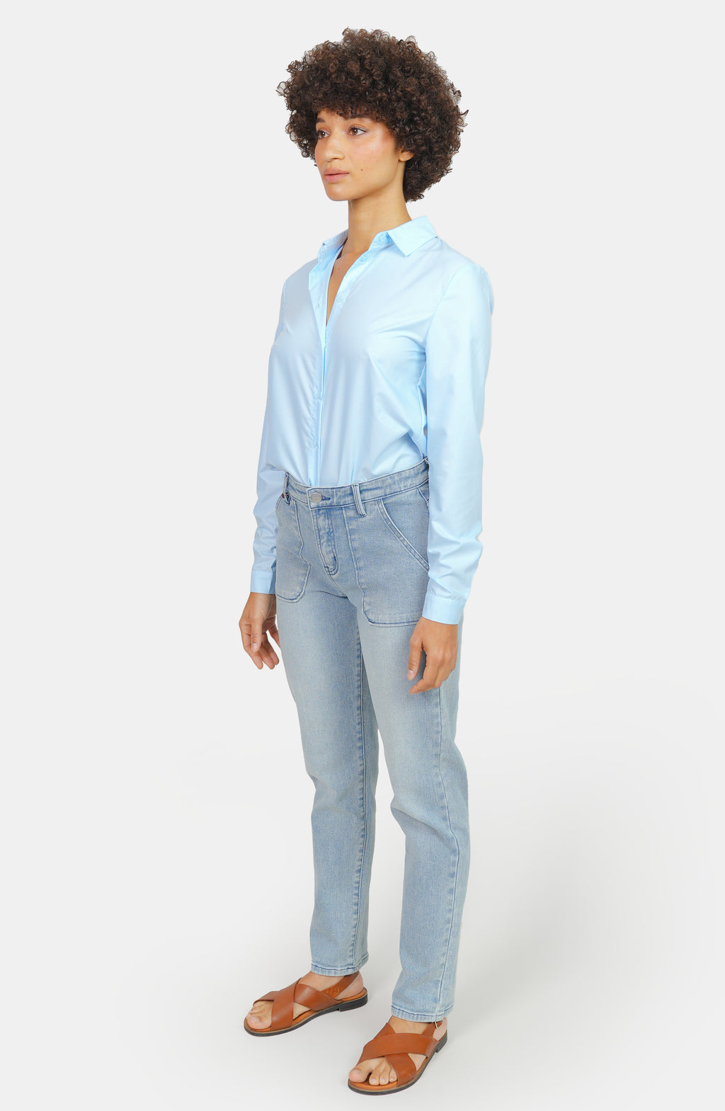 Jean mom confort bleu MARIE femme, LIGHT BLUE, taille XS, porté par Marie (1m71) – photo 3