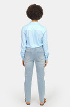Jean mom confort bleu MARIE femme, LIGHT BLUE, taille XS, porté par Marie (1m71) – photo 4