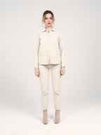 Pantalon mom en velours beige taille haute Polly en coton femme, BEIGE, taille 25, porté par Priscilla (1m76) (FAM PARIS) – photo 1