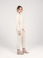 Pantalon mom en velours beige taille haute Polly en coton femme, BEIGE, taille 25, porté par Priscilla (1m76) – photo 2