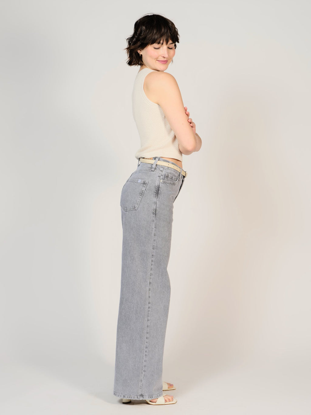 Jean large gris FLORA femme, GREY, taille XS, porté par Sarah (1m72) – photo 3