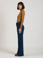 Jean évasé taille haute marine FRANCINE femme, NAVY, taille XS, porté par Léa (1m70) (FAM PARIS) – photo 1