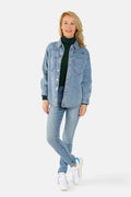 Chemise oversize en jean bleu SOFIA femme, BLUE, taille XS, porté par Clara (1m71) (FAM PARIS) – photo 1