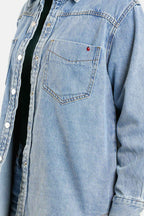 Chemise oversize en jean bleu SOFIA femme, BLUE, taille XS, porté par Clara (1m71) – photo 5