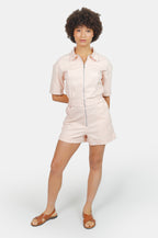 Combishort saumon DOLCE en coton femme, LIGHT SALMON, taille XS, porté par Marie (1m71) – photo 2