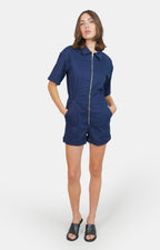 Combishort bleu marine en coton DOLCE femme, NAVY, taille XS, porté par Marie (1m71) – photo 2