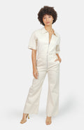 Combinaison évasée manches courtes écru DELPHINE femme, GREIGE, taille XS, porté par Marie (1m71) – photo 2