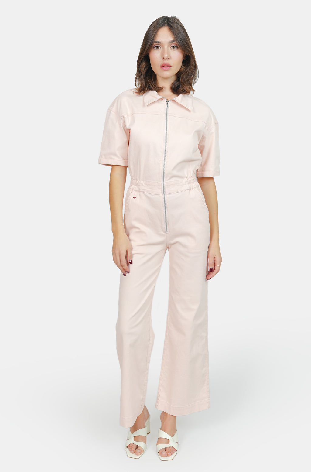 Combinaison évasée manches courtes saumon DELPHINE femme, LIGHT SALMON, taille XS, porté par Claire (1m76) – photo 2